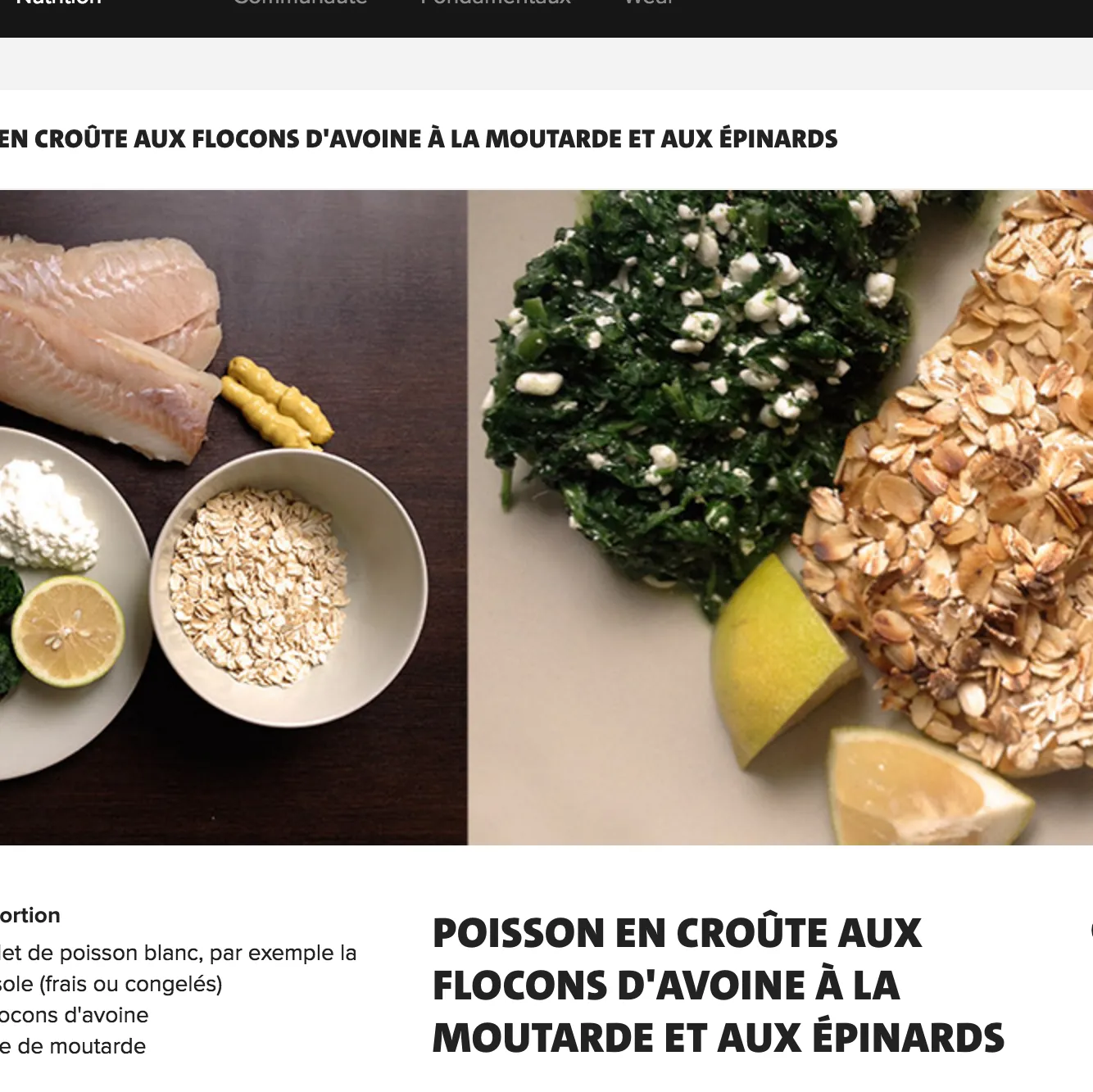 POISSON EN CROUTE AUX FLOCONS D'AVOINE A LA MOUTARDE ET AUX EPINARDS